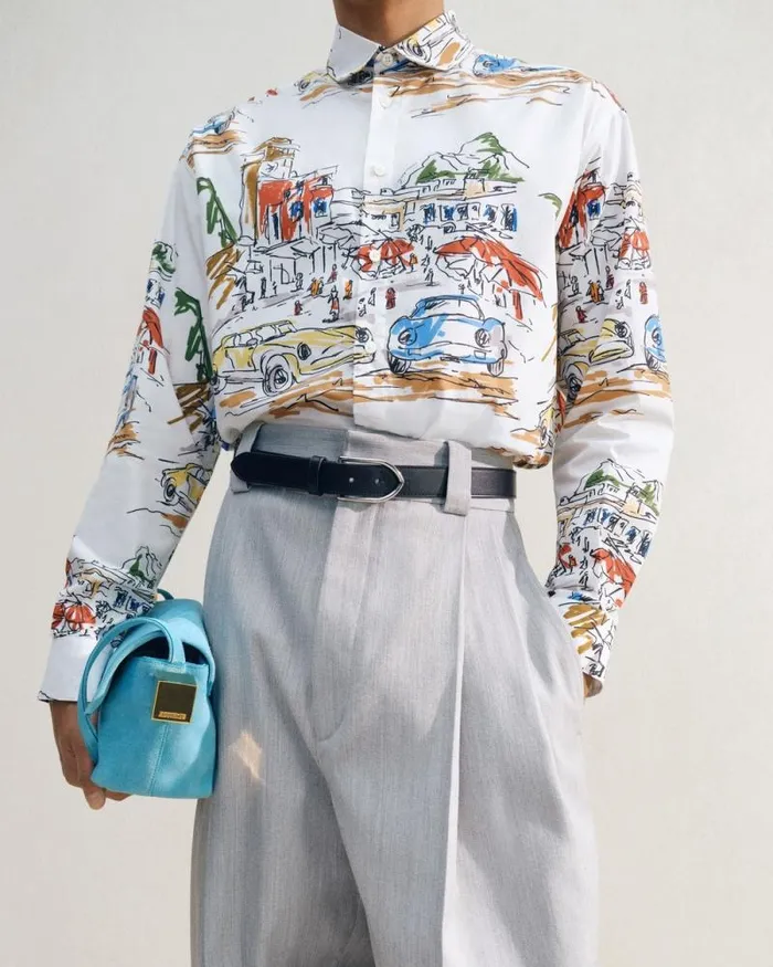 JACQUEMUS The Simon Shirt Print Capri Cars White Men Shirts