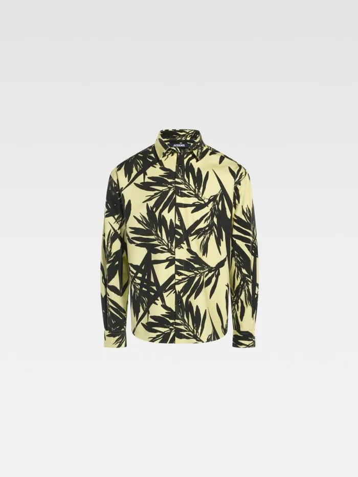 JACQUEMUS The Simon Shirt Print Foliage Black Yellow Men Shirts