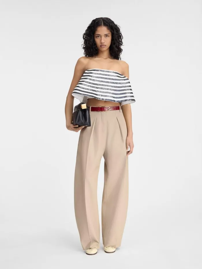 JACQUEMUS The Spezia Top Embroidered Sequins Stripes Navy White Women Tops and Shirts