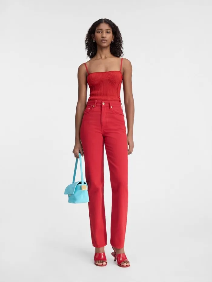 JACQUEMUS The Straight DeNmes Denim Pants Red Women Denim
