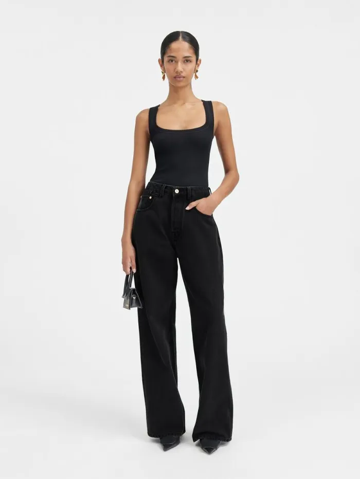 JACQUEMUS The Wide DeNmes Denim Pants Black Women Denim