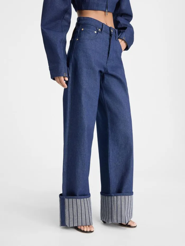 JACQUEMUS The Wide DeNmes Denim Pants Navy Navy Stripes Women Denim
