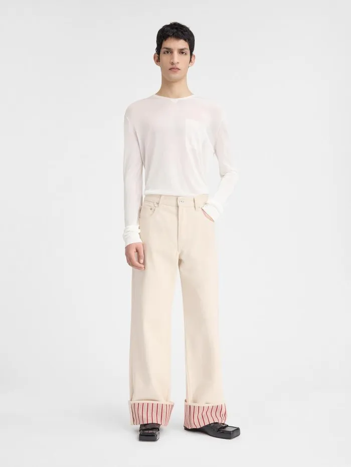 JACQUEMUS The Wide DeNmes Denim Pants Offwhite Red Stripes Men Denim