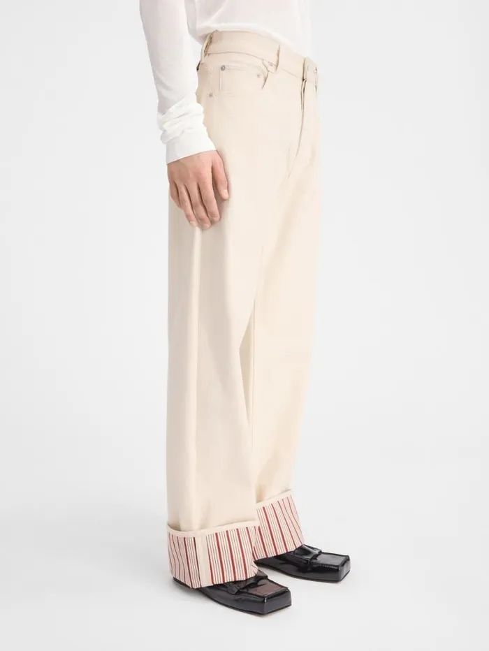 JACQUEMUS The Wide DeNmes Denim Pants Offwhite Red Stripes Men Denim JACQUEMUS The Wide DeNmes Denim Pants Offwhite Red Stripes Men Denim