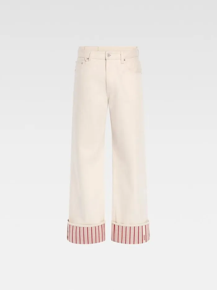 JACQUEMUS The Wide DeNmes Denim Pants Offwhite Red Stripes Men Denim JACQUEMUS The Wide DeNmes Denim Pants Offwhite Red Stripes Men Denim