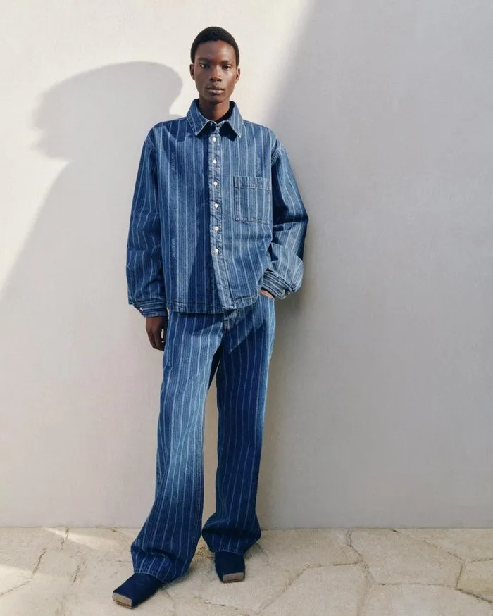 JACQUEMUS The Wide DeNmes Denim Pants Print Blue Stripes Men Denim JACQUEMUS The Wide DeNmes Denim Pants Print Blue Stripes Men Denim