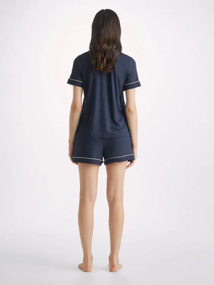 Jersey Pajamas Women Derek Rose Short Pajamas Lara Micro Modal Stretch Navy