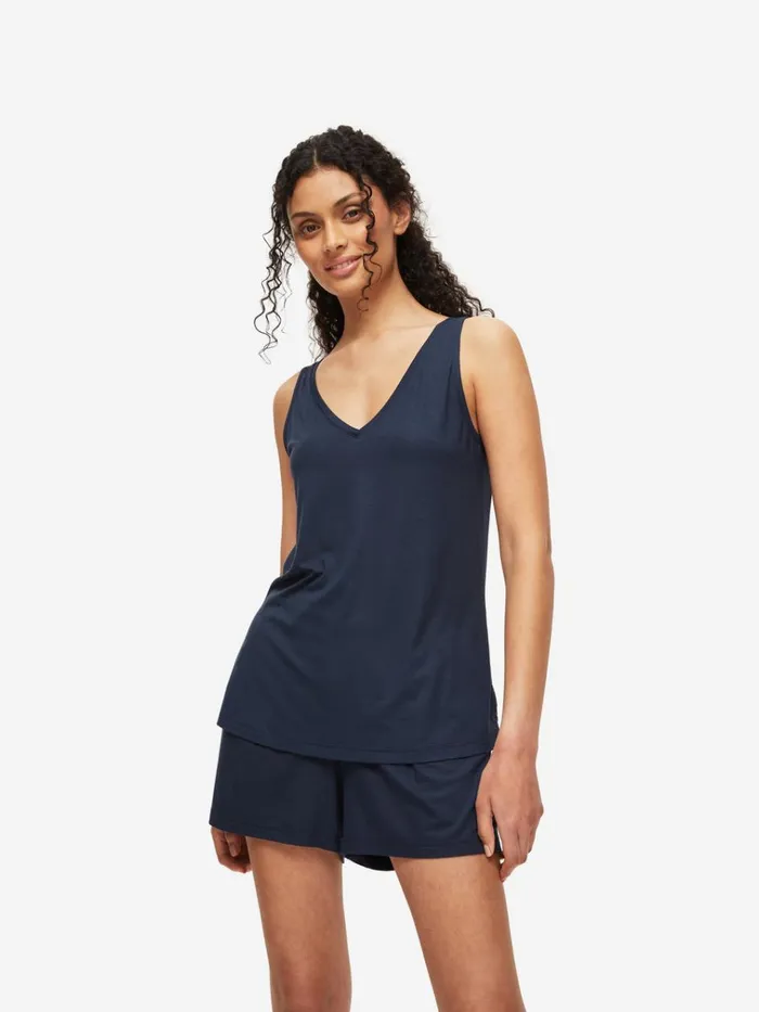 Jersey Pajamas Women Derek Rose Short Tank Top Pajamas Lara Micro Modal Stretch Navy Jersey Pajamas Women Derek Rose Short Tank Top Pajamas Lara Micro Modal Stretch Navy