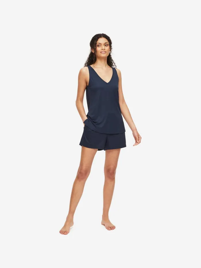 Jersey Pajamas Women Derek Rose Short Tank Top Pajamas Lara Micro Modal Stretch Navy