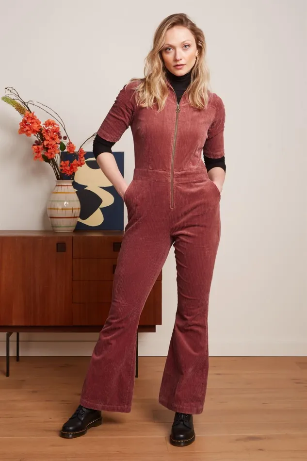 Jumpsuits Women King Louie Garbo Flare Jumpsuit Corduroy Desert Red 8211 Corduroy