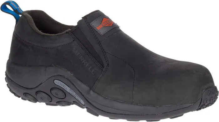 Jungle Moc Leather Comp Toe Work Shoe Wide Width Black Men Merrell SlipOns