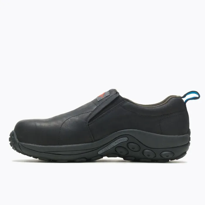 Jungle Moc Leather Comp Toe Work Shoe Wide Width Black Men Merrell SlipOns