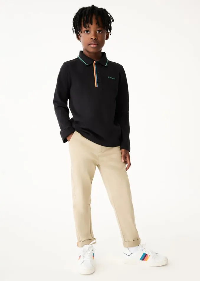 Junior Paul Smith Polo Shirts 213 Years Black Signature Logo Long Sleeve Polo Shirt Junior Paul Smith Polo Shirts 213 Years Black Signature Logo Long Sleeve Polo Shirt
