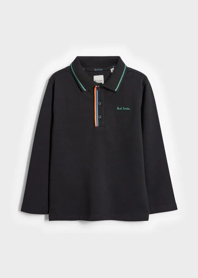 Junior Paul Smith Polo Shirts 213 Years Black Signature Logo Long Sleeve Polo Shirt Junior Paul Smith Polo Shirts 213 Years Black Signature Logo Long Sleeve Polo Shirt