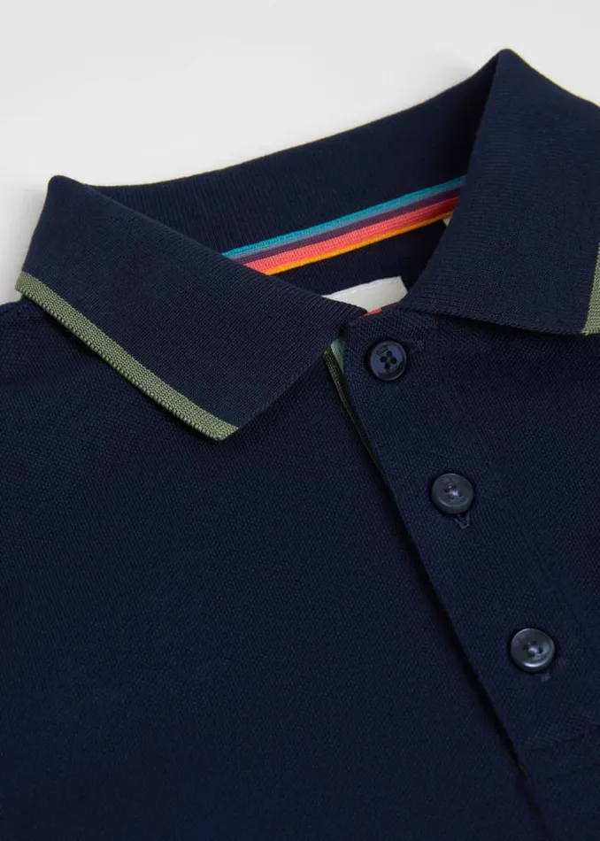 Junior Paul Smith Polo Shirts 213 Years Navy Short Sleeve Signature Polo Shirt