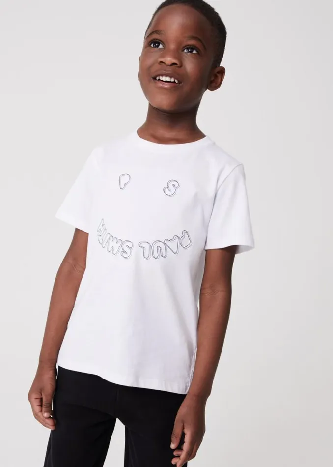 Junior Paul Smith TShirts 213 Years White Embroidery 039Happy039 TShirt Junior Paul Smith TShirts 213 Years White Embroidery 039Happy039 TShirt