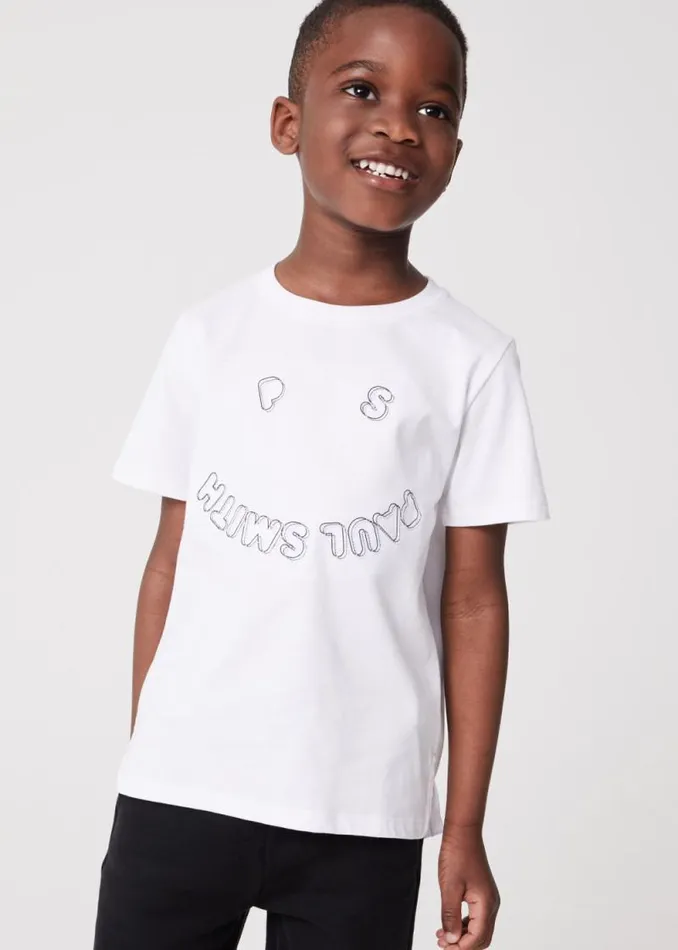 Junior Paul Smith TShirts 213 Years White Embroidery 039Happy039 TShirt Junior Paul Smith TShirts 213 Years White Embroidery 039Happy039 TShirt