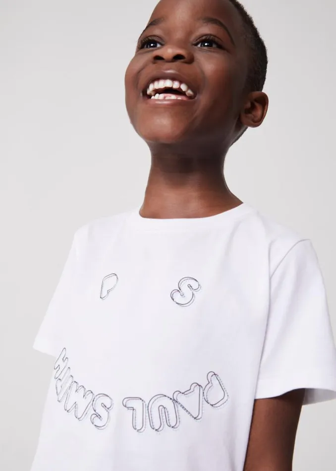 Junior Paul Smith TShirts 213 Years White Embroidery 039Happy039 TShirt Junior Paul Smith TShirts 213 Years White Embroidery 039Happy039 TShirt
