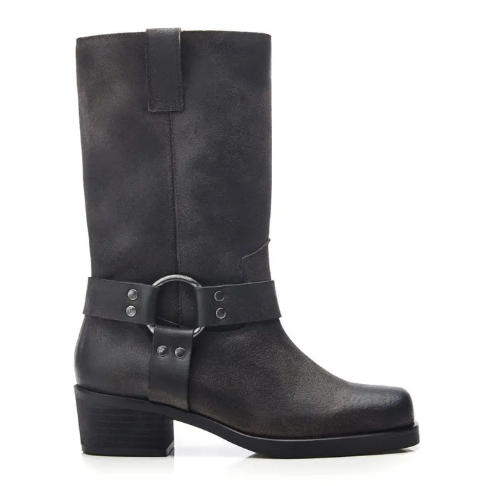Knee High Boots Women Moda In Pelle Demeter Charcoal Suede