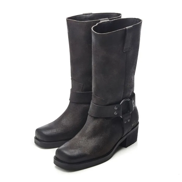 Knee High Boots Women Moda In Pelle Demeter Charcoal Suede