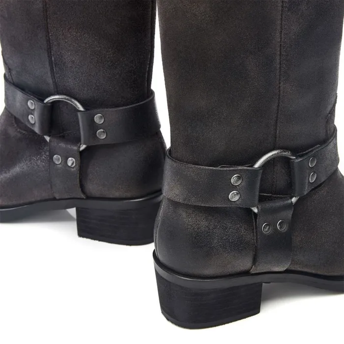 Knee High Boots Women Moda In Pelle Demeter Charcoal Suede