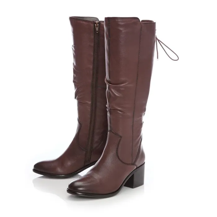Knee High Boots Women Moda In Pelle Gloriia Tan Leather