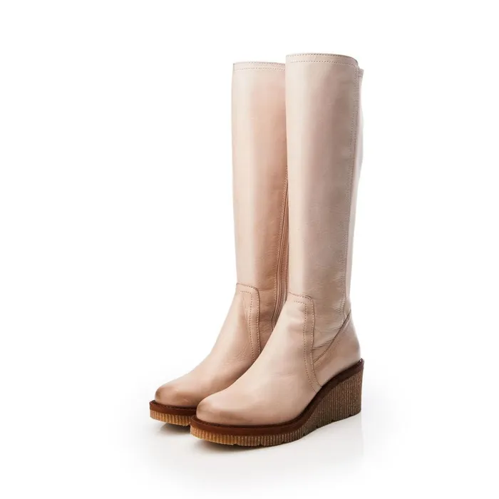Knee High Boots Women Moda In Pelle Harpette Cream Leather