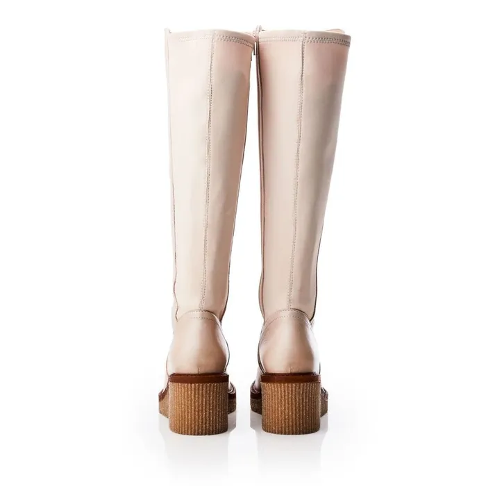Knee High Boots Women Moda In Pelle Harpette Cream Leather