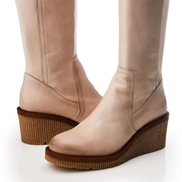 Knee High Boots Women Moda In Pelle Harpette Cream Leather