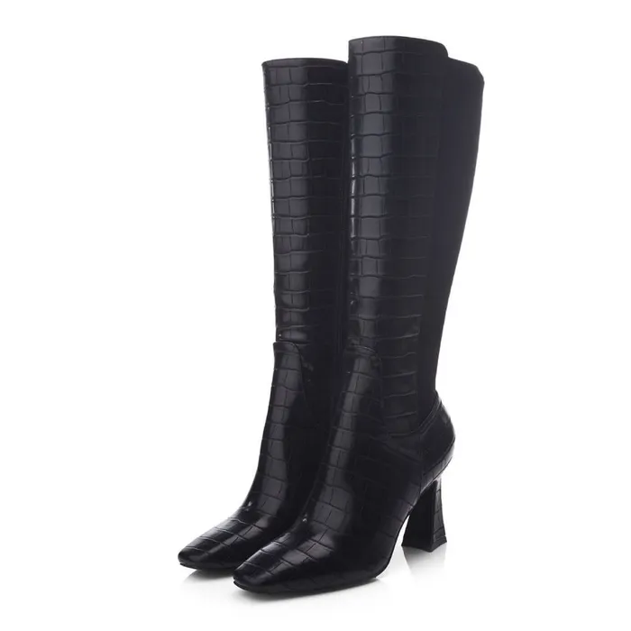 Knee High Boots Women Moda In Pelle Millea Black Patent Mocc Croc