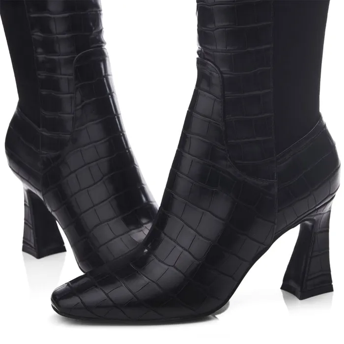 Knee High Boots Women Moda In Pelle Millea Black Patent Mocc Croc