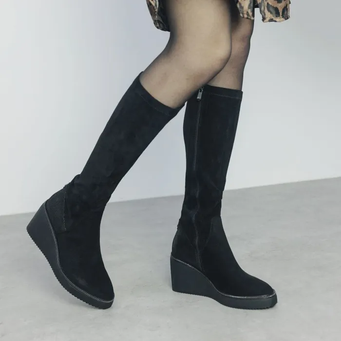 Knee High Boots Women Moda In Pelle Sallie Black Alcantara