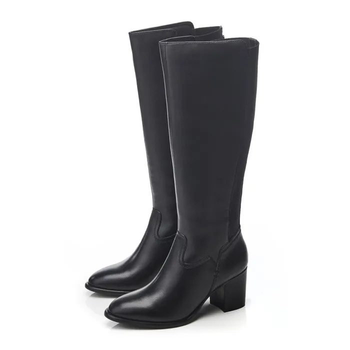 Knee High Boots Women Moda In Pelle Scarletta Black Leather