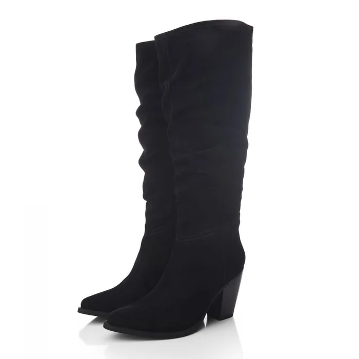 Knee High Boots Women Moda In Pelle Seleste Black Suede