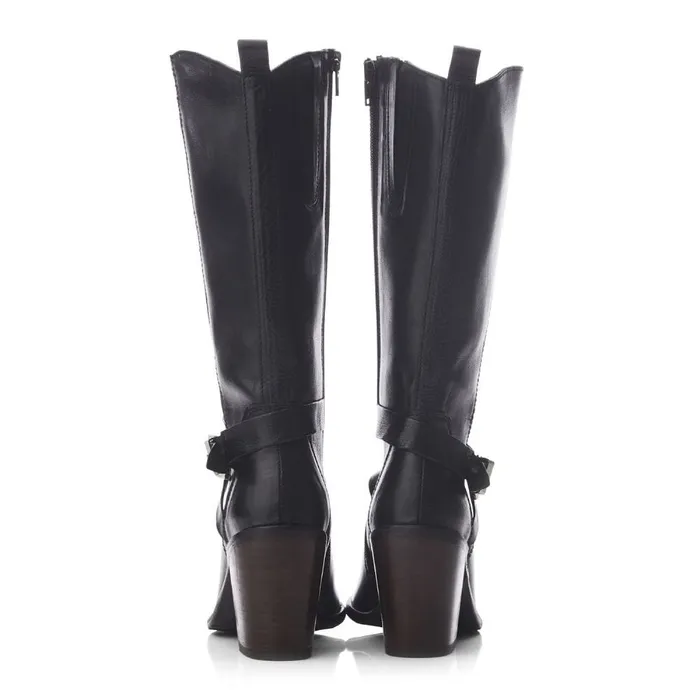 Knee High Boots Women Moda In Pelle Serana Black Leather