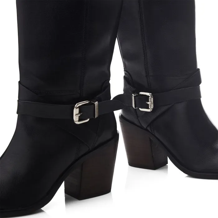 Knee High Boots Women Moda In Pelle Serana Black Leather