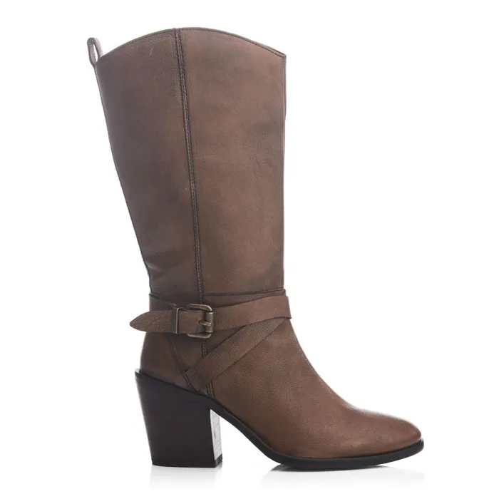 Knee High Boots Women Moda In Pelle Serana Taupe Leather