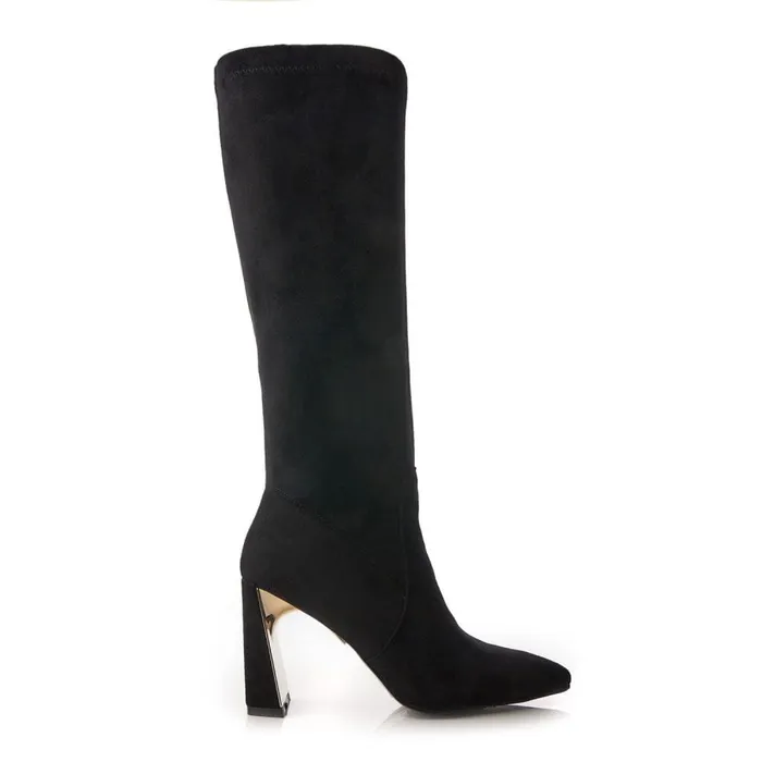 Knee High Boots Women Moda In Pelle Tamika Black Alcantara