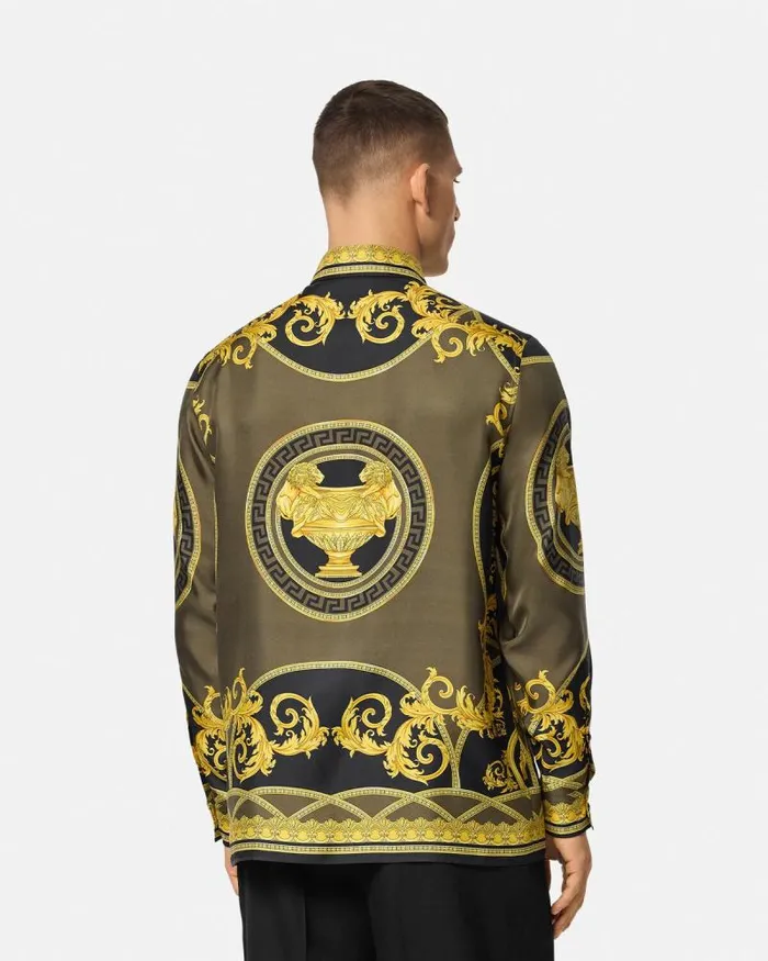 La Coupe Des Dieux Silk Shirt Blackprint Men Versace Shirts