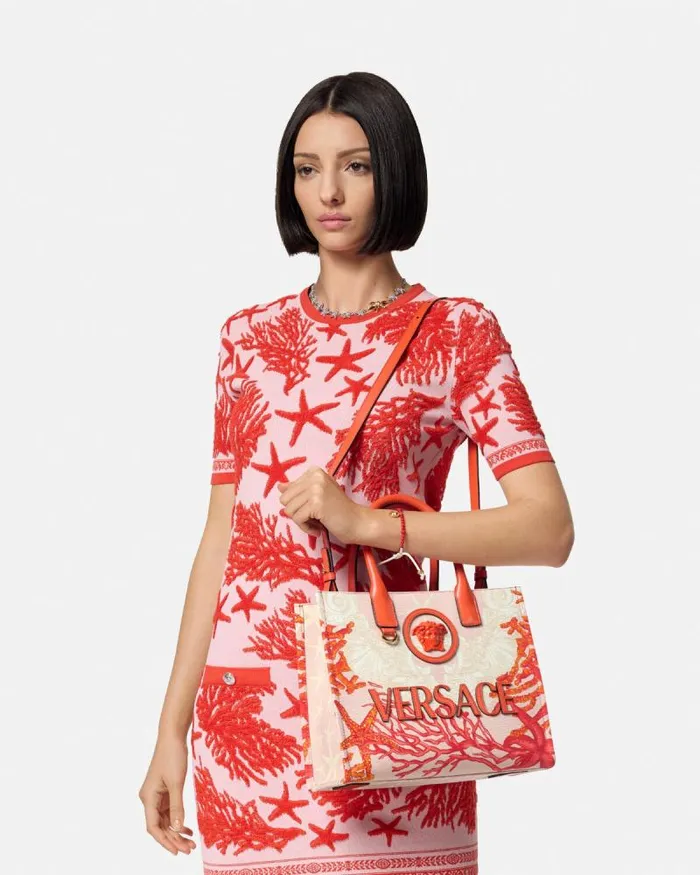 La Medusa Barocco Sea Small Canvas Tote Bag Coral Women Versace Totes
