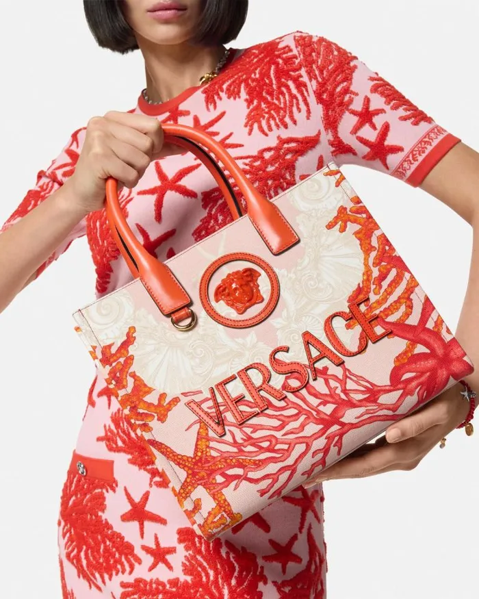 La Medusa Barocco Sea Small Canvas Tote Bag Coral Women Versace Totes