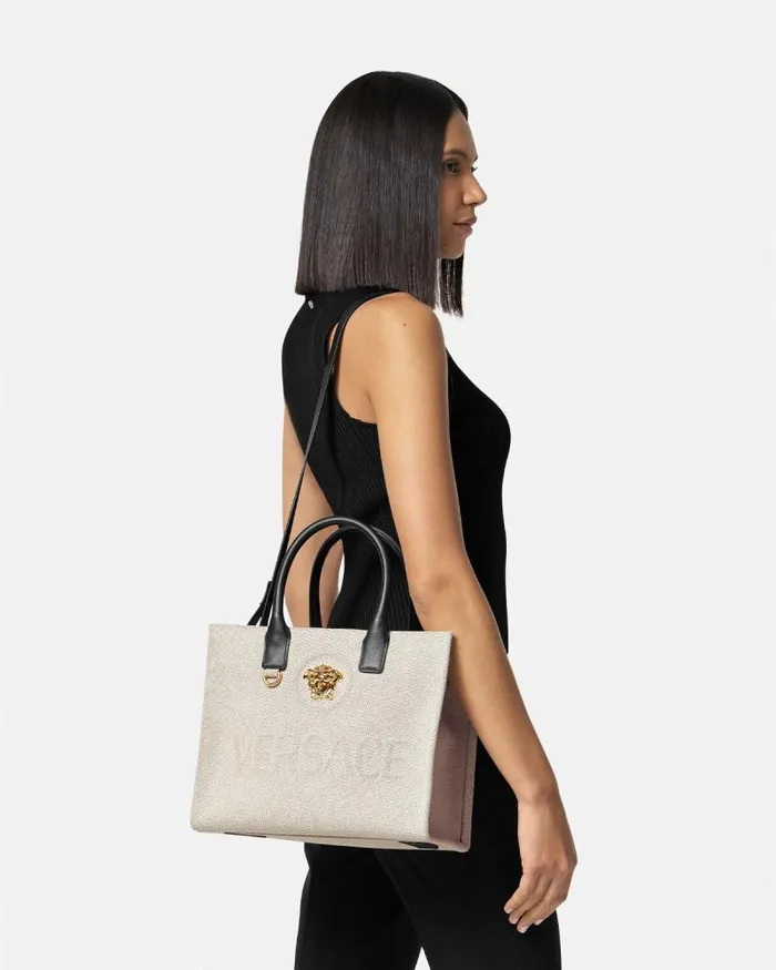 La Medusa Canvas Small Tote Bag Beige Women Versace Totes