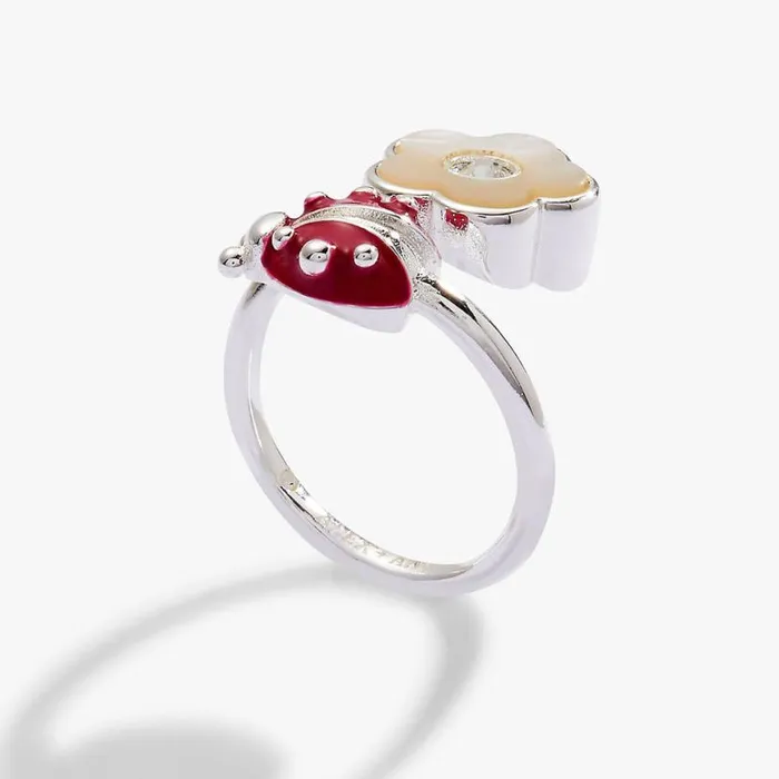 Ladybug And Mother Of Pearl Flower Ring Silver Women Alex And Ani Rings Ladybug And Mother Of Pearl Flower Ring Silver Women Alex And Ani Rings