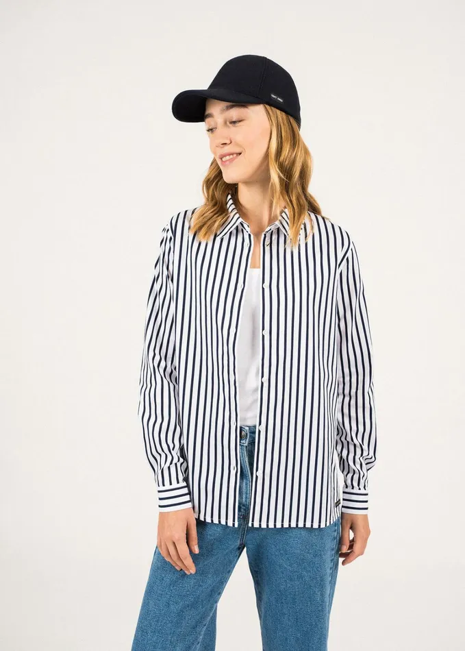 Lalie Striped Satin Blouse Whitenavy Women Saint James TShirts and Tops
