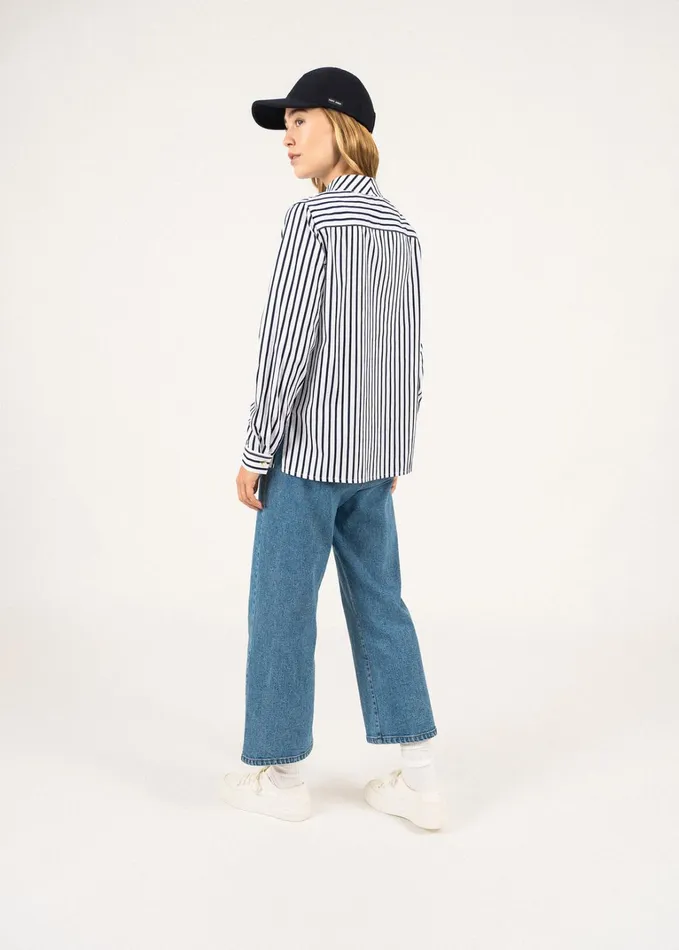 Lalie Striped Satin Blouse Whitenavy Women Saint James TShirts and Tops