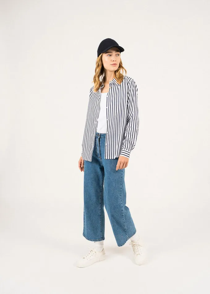 Lalie Striped Satin Blouse Whitenavy Women Saint James TShirts and Tops