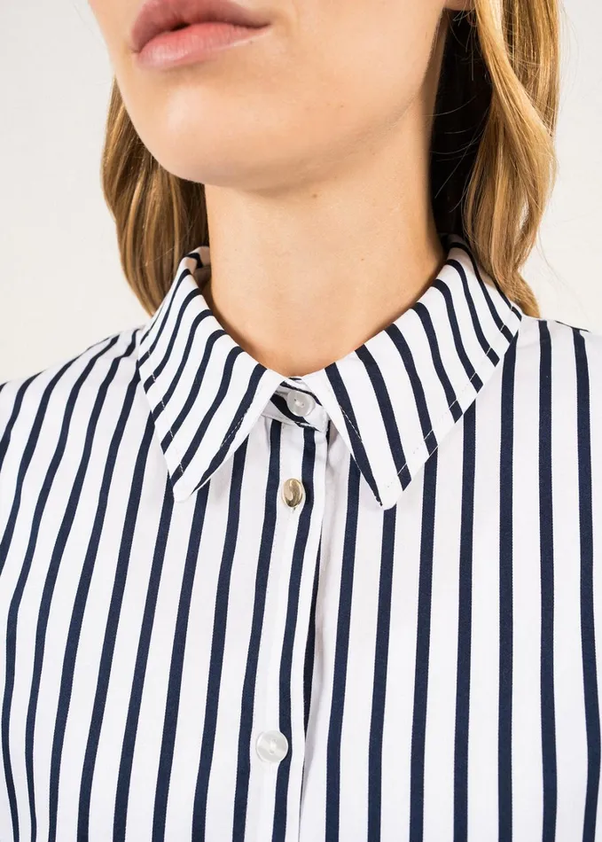 Lalie Striped Satin Blouse Whitenavy Women Saint James TShirts and Tops