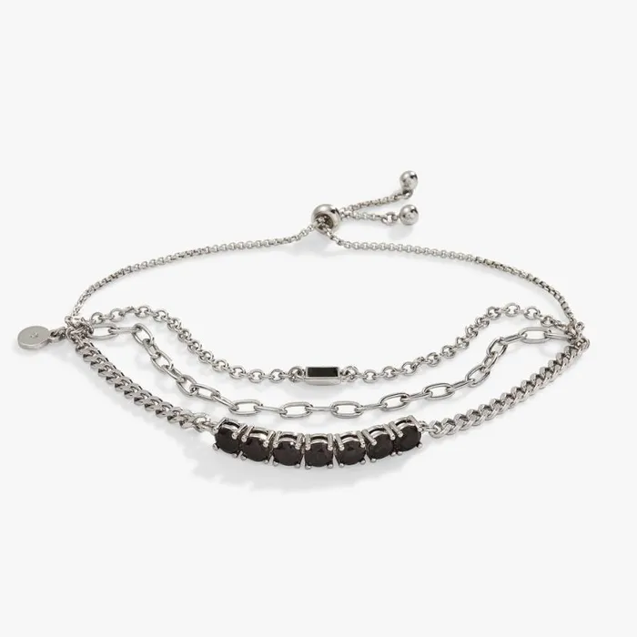 Layered Bolo Stack Bracelet Jet Crystal Silver Women Alex And Ani Strength Protection
