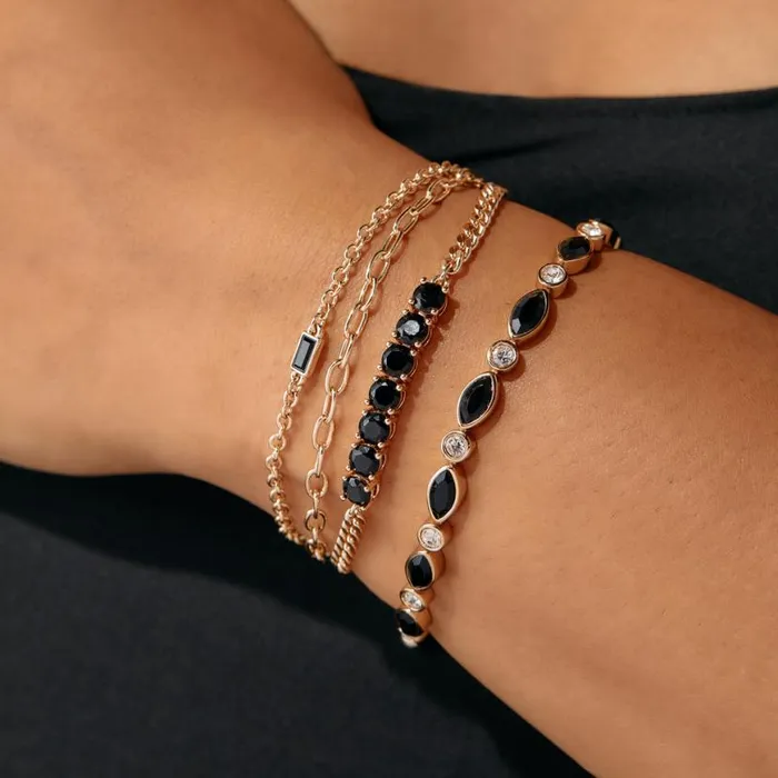 Layered Bolo Stack Bracelet Jet Crystal Silver Women Alex And Ani Strength Protection