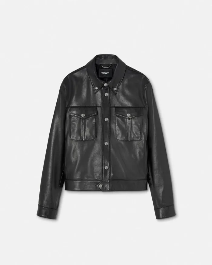 Leather Blouson Jacket Black Men Versace Jackets and Coats